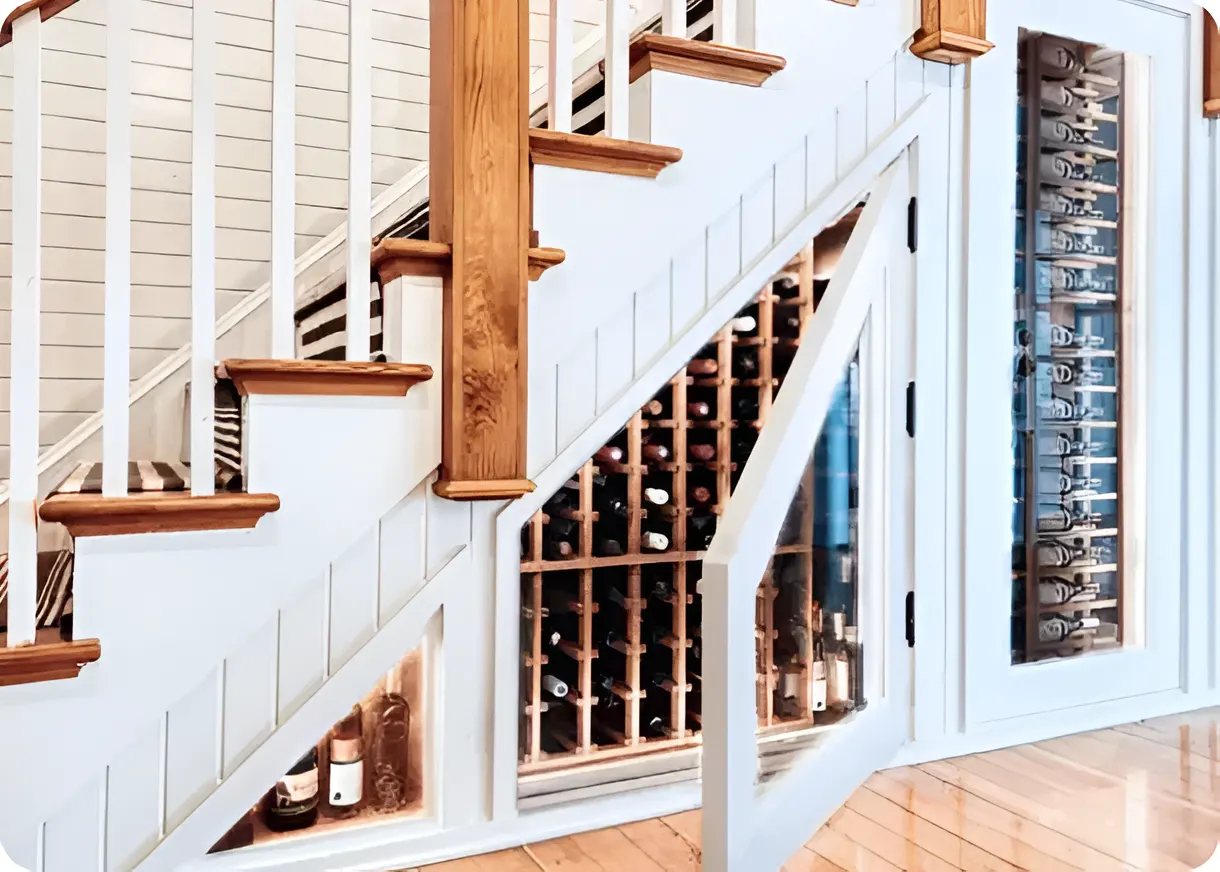 White under-stairs wine cabinet